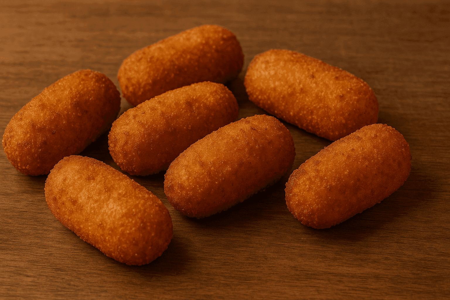 Croquetas caseras crujientes sobre tabla de madera, especialidad tradicional del Asador AR TANGO en Montequinto, Dos Hermanas.
